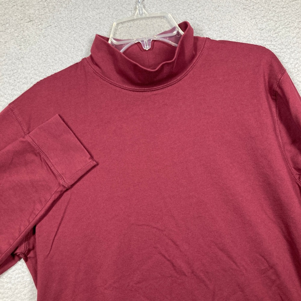 LL Bean‎ Mock Neck Shirt Mens Medium Burgundy Traditional Fit Cotton Casual